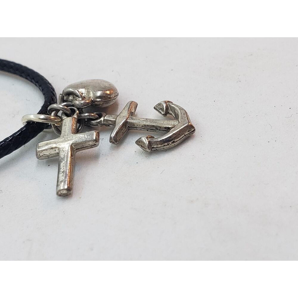 VTG Sterling Silver 925 Cross Anchor Heart Charm Necklace Faith Hope Love Navy - Picture 7 of 8